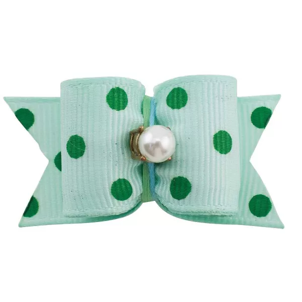 New Fancy Finishes Grosgrain Polka Dot & Pearl Center Dog Bows Bows