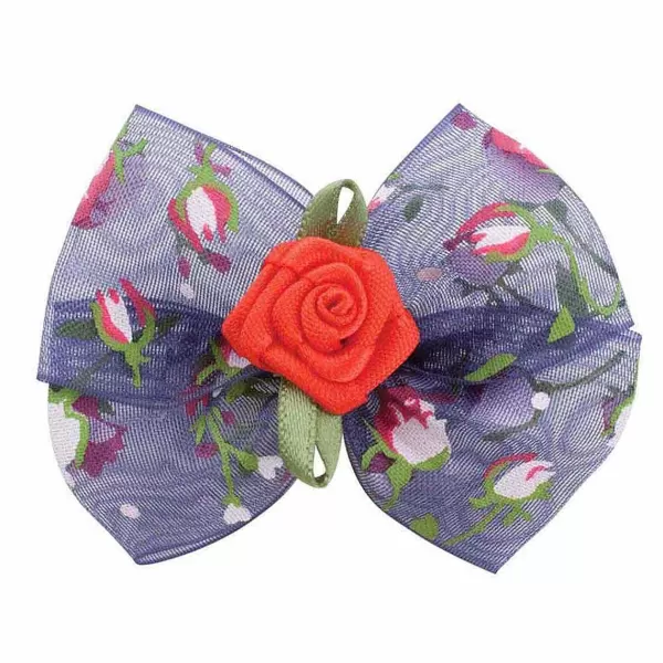 Hot Fancy Finishes Organza Floral Print & Rose Center Pet Bows Bows