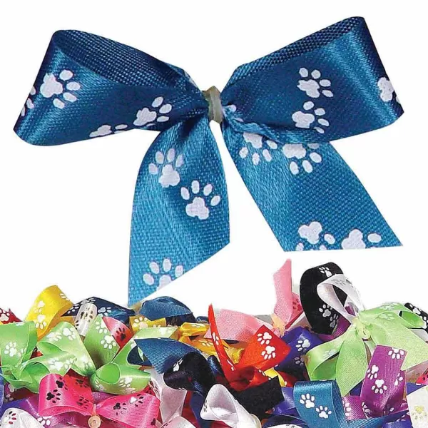 Clearance Fancy Finishes Pre-Tied Bows With Paw Print Pattern - 50 Ct. Bows