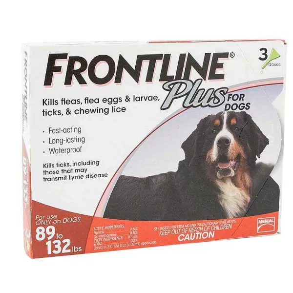 Sale Frontline Plus Red Flea Treatment Dogs Flea 89-132 Lbs 3 Pack Flea & Tick