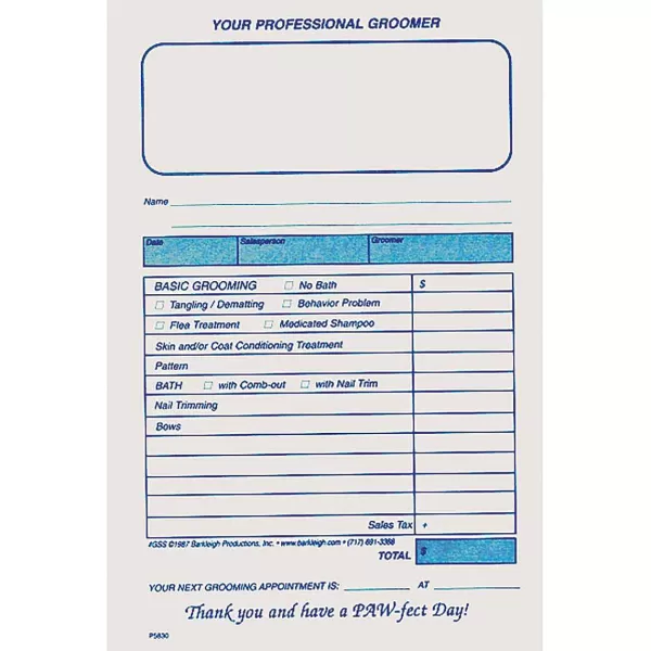 New Groomer Sales Slips - 100 Count Business Supplies