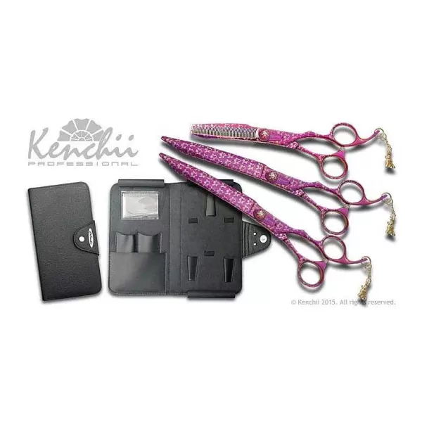 New Kenchii Professional Pink Poodle 8" Shear Set Grooming Shears