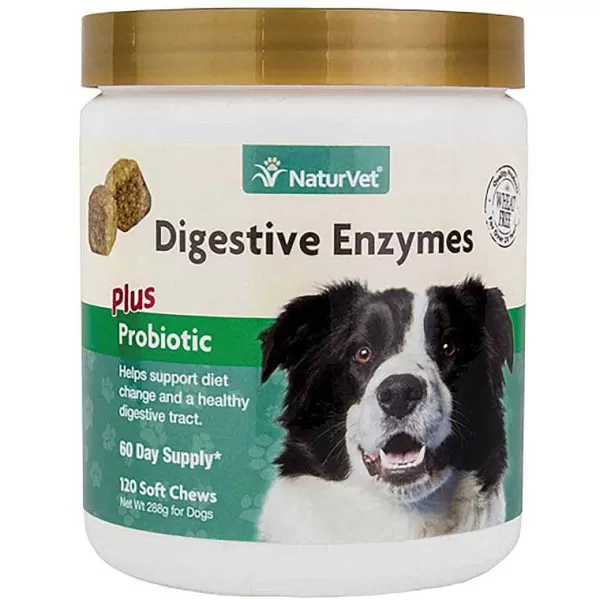 Clearance Naturvet Digestive Enzymes Plus Probiotic Soft Chews 120 Count Jar Supplements