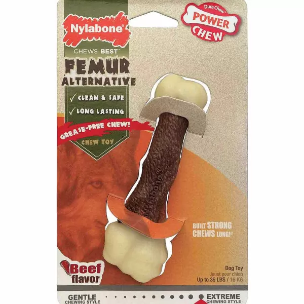 New Nylabone Dura Chew Animal Part Alternative Femur Beef Medium Dog Toys