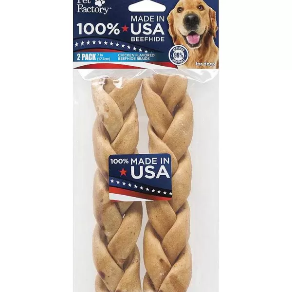 Clearance Pet Factory 7 Inch Braided Chicken Usa Rawhide 2 Pack Dog Treats