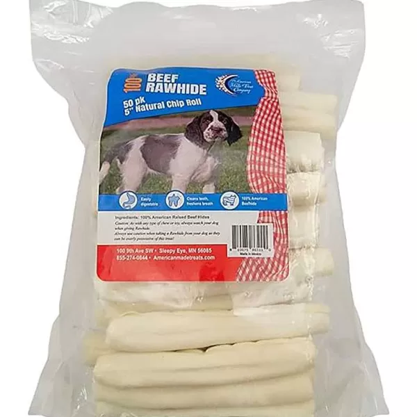 Sale Rawhide Beef 5 Inch Natural Chip Roll - 50 Pack Dog Treats