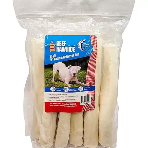 New Rawhide Beef 8 Inch Natural Retriever Roll - 10 Pack Dog Treats