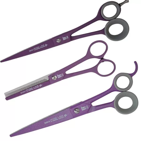 Hot Set Of (3) Rose Line Purple Shears Grooming Shears